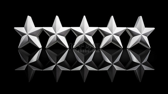 五星背景图片_粘土风格黑色背景，带有五颗白色星星和 3D 渲染中的反射