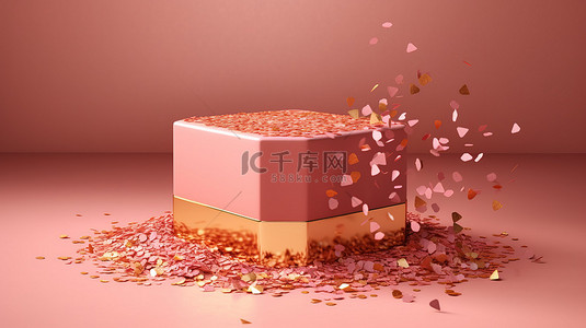 日本新年背景图片_珊瑚粉色的豪华 3D 产品展示台，配有彩色五彩纸屑，用于庆祝周年纪念日和成就