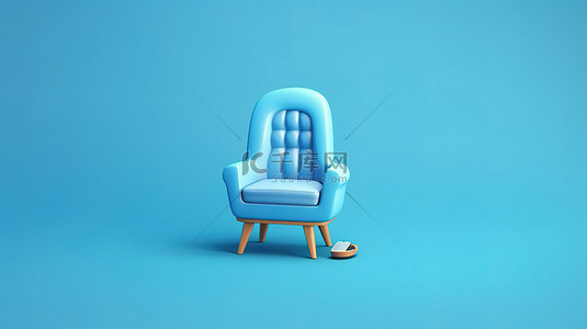 桌子上的手机背景图片_蓝色背景上的手机椅和桌子的 3D 插图