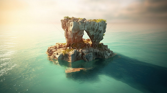 天然岩石平台的海洋 3d 渲染