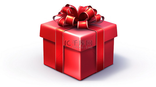 红色礼品盒 3d 渲染礼物隔离在白色背景上