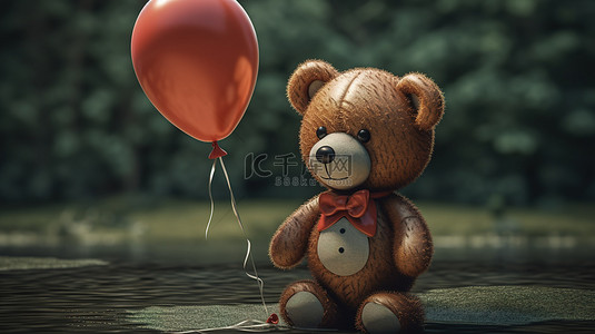 在 3d 中携带泰迪熊的气球
