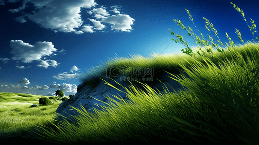草地蓝天白云背景