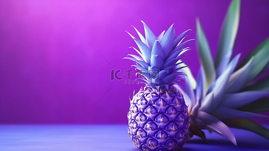 紫色夏季背景上的时尚 3D 渲染海报菠萝