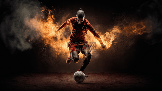 足球运动员动态姿势火焰效果广告背景