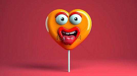 情人节 3d 糖果棒棒糖，心形促销中滑稽的脸