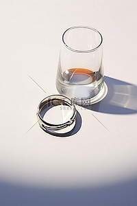 两枚结婚戒指放在一杯酒里