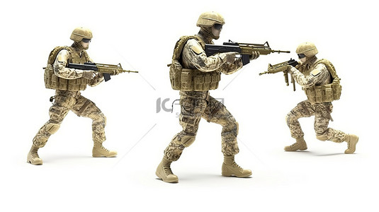 三个处于战斗模式的 iskanders 3d 在描绘俄罗斯乌克兰战争的白色背景上渲染