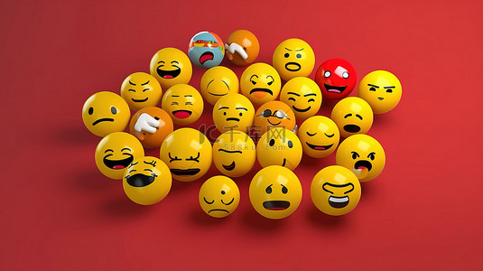 标签背景图片_带有“emoji”标签的 3d 渲染表情符号集合