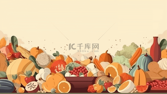 素食健康背景图片_蔬菜水果复古插画背景