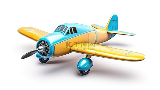 在飞机上卡通背景图片_复古可爱的双飞机，黄色和蓝色色调隔离在使用 3D 渲染创建的白色背景上