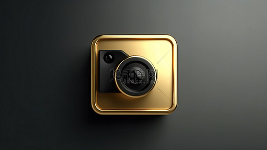 带有黑色方形键按钮界面 ui ux 元素的金色数字摄像机图标的 3d 渲染