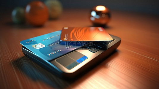 使用 NFC 非接触式和信用卡进行在线支付交易的 3D 渲染