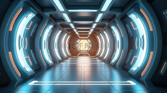 科幻屏幕背景图片_科幻隧道 3D 渲染垂直广告牌屏幕空白模型在航天器或空间站