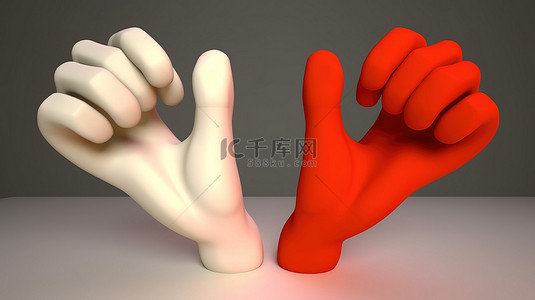 卡通手插在袖子里，用 3D 渲染的紧握手指创造出心形手势