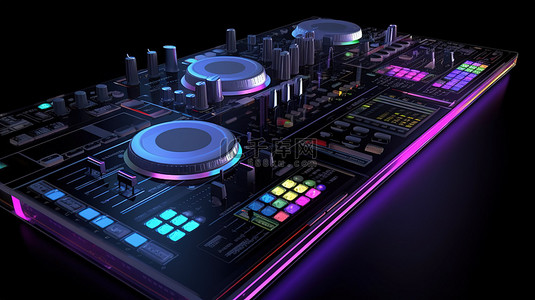 配备可定制控件和均衡器的设备齐全的 DJ 控制台的 3D 渲染