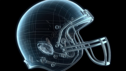 3d 渲染中的线框足球头盔和 x 射线阴影足球头盔