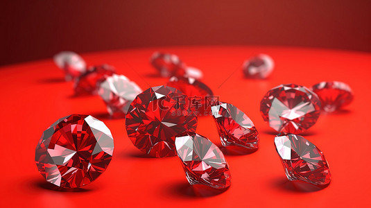 红色背景与闪闪发光的钻石 3d 渲染