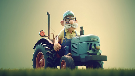 3D 插图中搞笑的农民海报