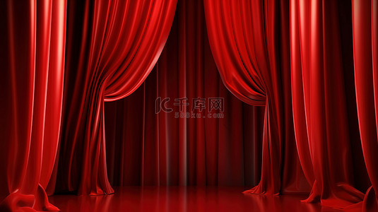 舞台幕布背景图片_充满活力的红色舞台幕布的 3d 插图