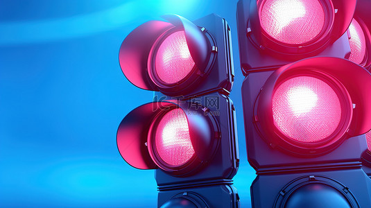 信号标志背景图片_粉红色背景与 3D 渲染双色调蓝色交通信号