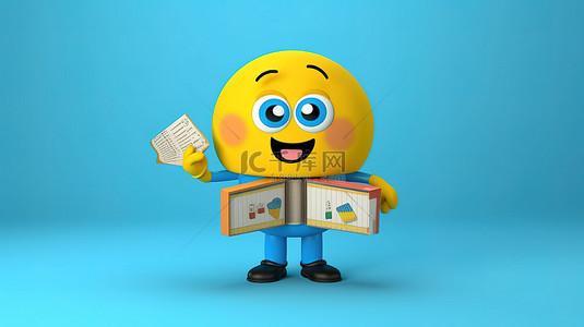 蓝皮书的吉祥物，带有 3d 黄色背景信息图表商业饼图
