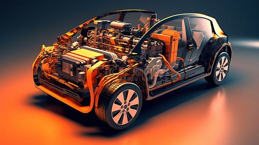电动车辆的 3D 渲染和插图