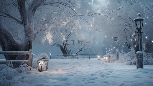 冬季美丽背景图片_雪地路灯冬季美丽背景