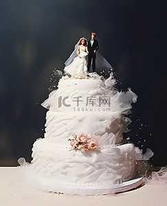 婚礼蛋糕装饰是新娘和新郎的漂亮照片