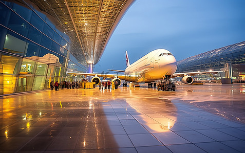 迪拜背景图片_空中客车 A380 Dhi 迪拜机场