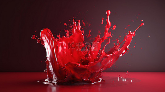 流动液体背景图片_3d 可视化中描绘的红色流动飞溅
