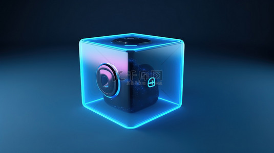 网页科技背景图片_3D 渲染图标中显示的蓝色前视图抽象社交媒体文本框