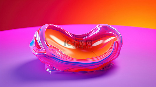 充满活力的液体质量悬浮在渐变粉色和橙色背景 3D 插图上