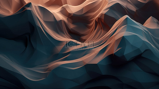 创意橙色背景图片_波浪表面中简单的低多边形几何形状 3D 渲染的抽象背景
