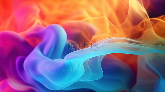 具有彩色液体背景的流体有机或烟状设计中梯度成分的 3D 插图
