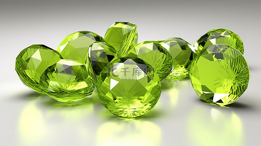 3D 渲染中令人惊叹的橄榄石和钻石宝石收藏