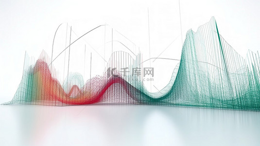 全球科技背景图片_孤立的红色和绿色最小交易图 3d 在白色背景上呈现，分析股市趋势和数据