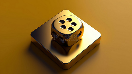 骰子图标 3D 用金色骰子在哑光金盘中呈现社交媒体符号