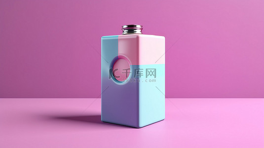 粉红色背景下空白蓝色牛奶或果汁纸盒的双色调风格渲染