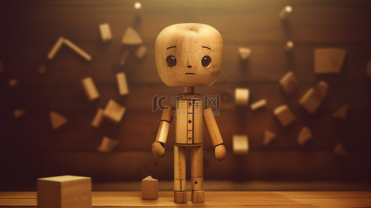 人人物思考背景图片_3D插图木娃娃