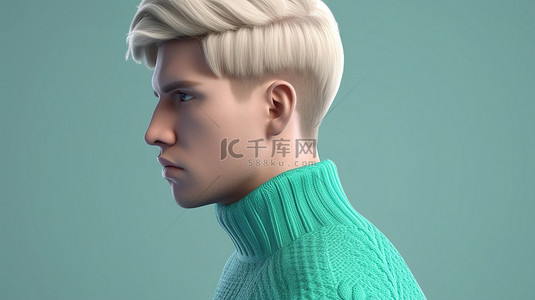 3D 模型描绘薄荷绿毛衣金发和蓝眼睛的男性轮廓