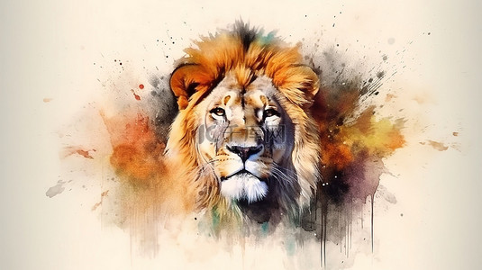 令人惊叹的 3D 水彩动物艺术狮子数字渲染