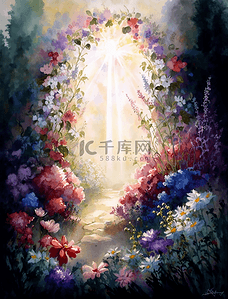 放弃幻想背景图片_浪漫梦幻卡通花卉花园植物油画装饰画背景