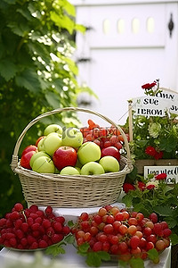 草莓苹果和欢迎标语