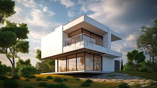 家背景图片_3D渲染侧角的当代箱式房屋