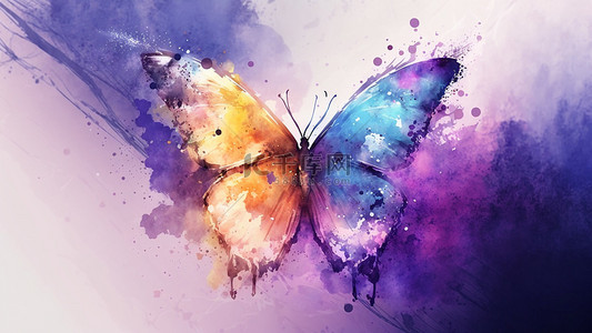 蝴蝶昆虫水彩紫色背景