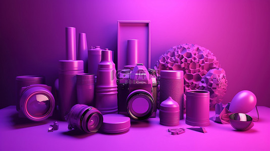 在紫色背景下的 3D 渲染中将创新的想法和创造力带入生活