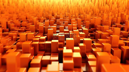 橙色城市景观高清背景插图中的 3D 挤压块