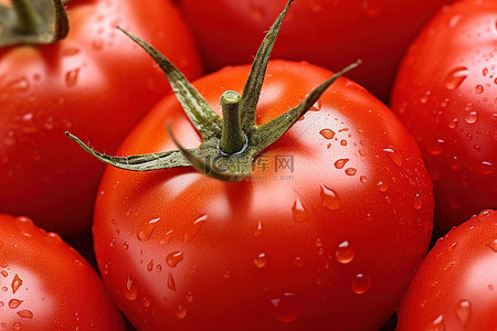 一群红色的西红柿和水滴