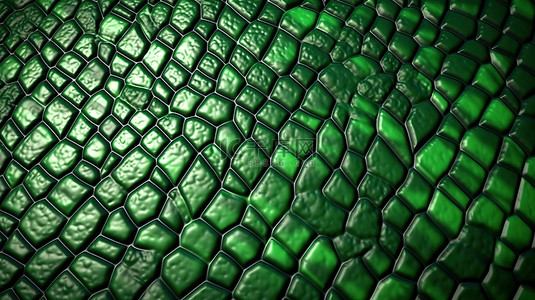 绿色鳄鱼鳞片的 3D 图案逐渐消失在抽象背景中